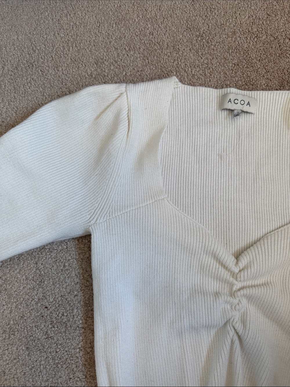 ACOA Cream Ribbed V-Neck Sweater - Picture 3 of 7